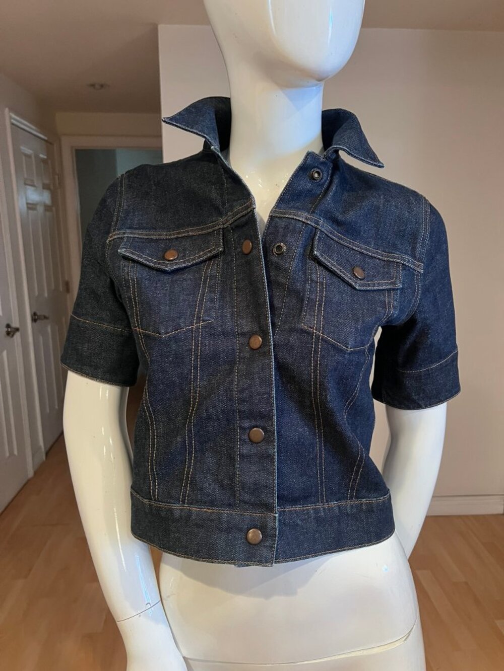 VINTAGE Y2K GAP 1969 SHORT SLEEVE DENIM JACKET DARK RINSE SZ S SMALL RARE